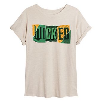 Juniors' Wicked For Good Logo Ripped Oversized Tee
