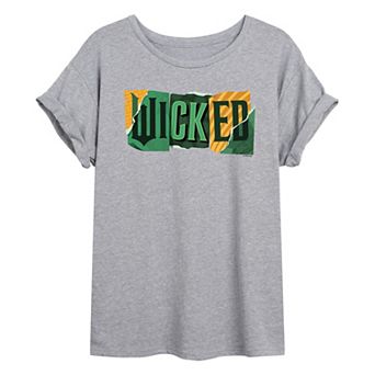 Juniors' Wicked For Good Logo Ripped Oversized Tee