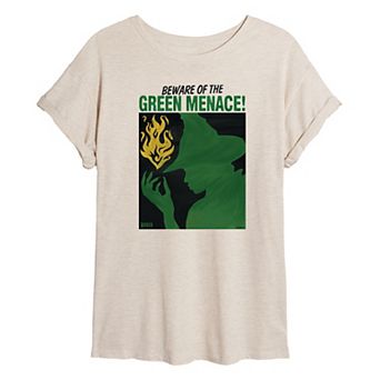 Juniors' Wicked For Good Beware Of The Green Menace! Oversized Tee