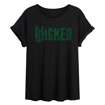 Juniors' Wicked For Good Logo Tree Branch Oversized Tee