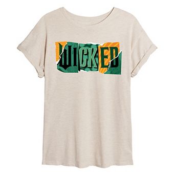Juniors' Wicked For Good Logo Ripped Oversized Tee