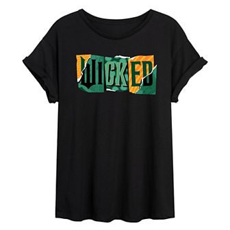 Juniors' Wicked For Good Logo Ripped Oversized Tee