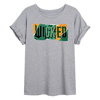 Juniors' Wicked For Good Logo Ripped Oversized Tee