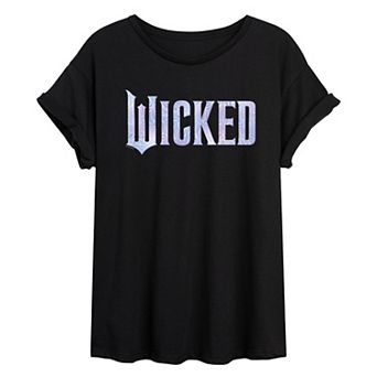 Juniors' Wicked For Good Logo Butterfly Sparkle Oversized Tee