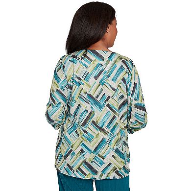 Women's Alfred Dunner Detailed V-Neck Brushstroke Top