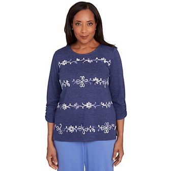 Women's Alfred Dunner Embroidered Scroll Ruched Sleeve Top