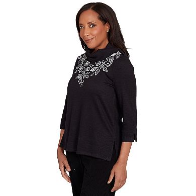 Women's Alfred Dunner Leaf Embroidered Rib Neck Top