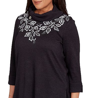 Women's Alfred Dunner Leaf Embroidered Rib Neck Top