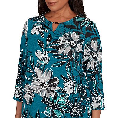 Women's Alfred Dunner Floral Printed Beaded Neck Top