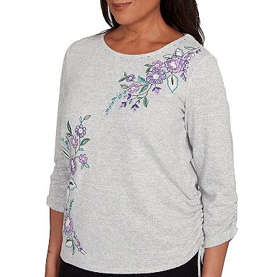 Women's Alfred Dunner Embroidered Flowers Side Tie Ruching Top