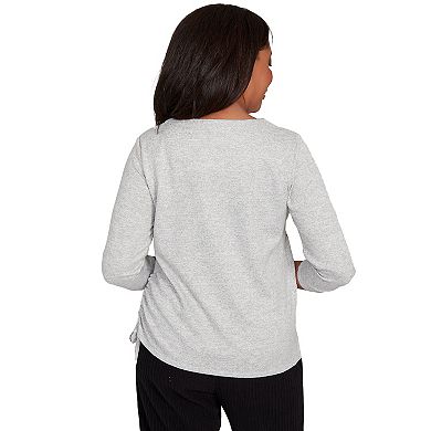 Women's Alfred Dunner Embroidered Flowers Side Tie Ruching Top