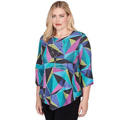 Alfred Dunner Abstract Stained Glass Top with Necklace