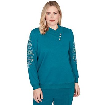 Women's Alfred Dunner Embroidered Sleeve Button Detail Top