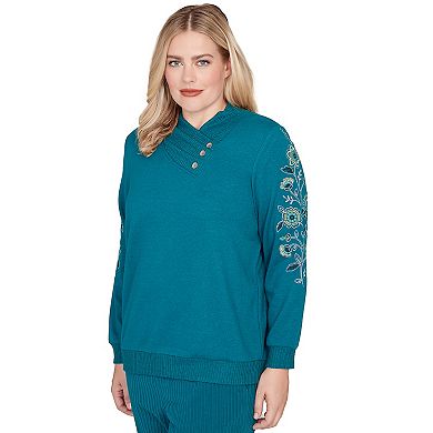 Women's Alfred Dunner Embroidered Sleeve Button Detail Top