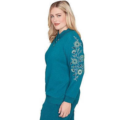 Women's Alfred Dunner Embroidered Sleeve Button Detail Top