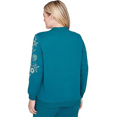 Women's Alfred Dunner Embroidered Sleeve Button Detail Top
