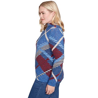 Women's Alfred Dunner Mock Neck Exploded Plaid Sweater