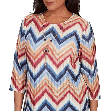 Women's Alfred Dunner Textured Knit Chevron Top with Necklace