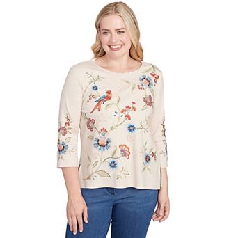 Women's Alfred Dunner Allover Floral Embroidered Crew Neck Top