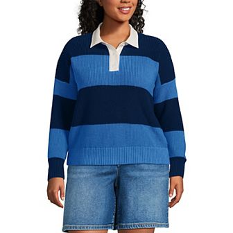 Plus Size Lands' End Drifter Woven Collar Rugby Sweater