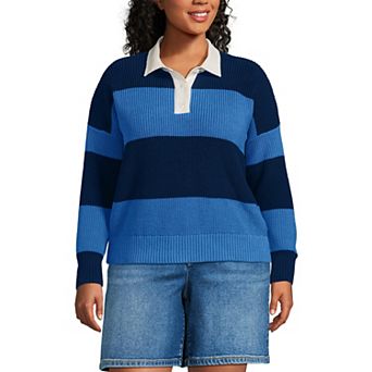 Plus Size Lands' End Drifter Woven Collar Rugby Sweater