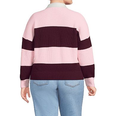 Plus Size Lands' End Drifter Woven Collar Rugby Sweater
