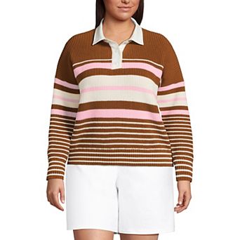 Plus Size Lands' End Drifter Woven Collar Rugby Sweater