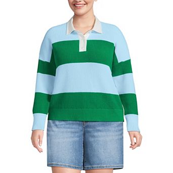 Plus Size Lands' End Drifter Woven Collar Rugby Sweater