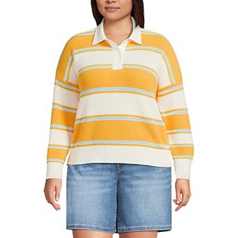 Plus Size Lands' End Drifter Woven Collar Rugby Sweater