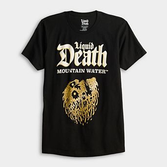 Men's Liquid Death Gold Skull Mountain Water Graphic Tee