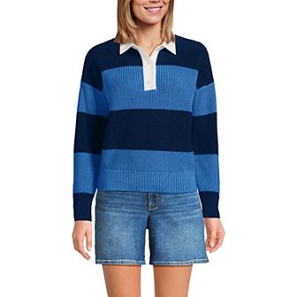 Petite Lands' End Drifter Woven Collar Rugby Sweater