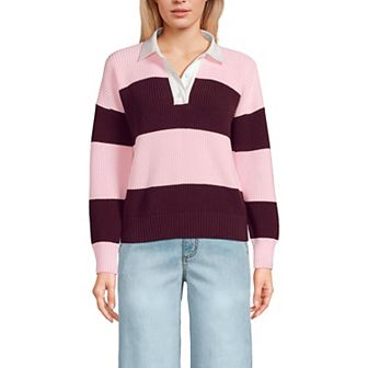 Petite Lands' End Drifter Woven Collar Rugby Sweater