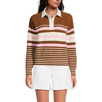 Petite Lands' End Drifter Woven Collar Rugby Sweater