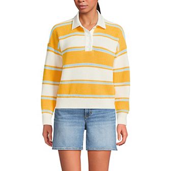 Petite Lands' End Drifter Woven Collar Rugby Sweater