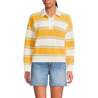 Petite Lands' End Drifter Woven Collar Rugby Sweater