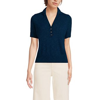Women's Lands' End Cotton Blend Short Sleeve Polo Sweater