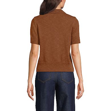 Women's Lands' End Cotton Blend Short Sleeve Polo Sweater