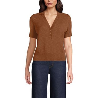 Women's Lands' End Cotton Blend Short Sleeve Polo Sweater