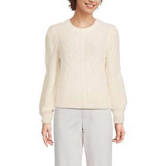 Women's Lands' End Eyelash Fuzzy Pointelle Puff Sleeve Sweater