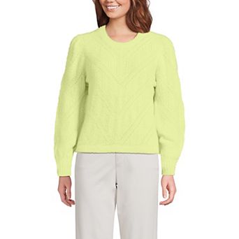 Women's Lands' End Eyelash Fuzzy Pointelle Puff Sleeve Sweater