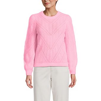 Women's Lands' End Eyelash Fuzzy Pointelle Puff Sleeve Sweater