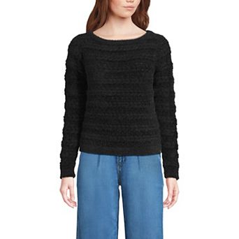 Women's Lands' End Fuzzy Eyelash Cable Boatneck Sweater