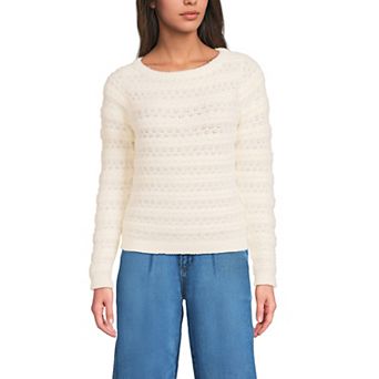 Women's Lands' End Fuzzy Eyelash Cable Boatneck Sweater