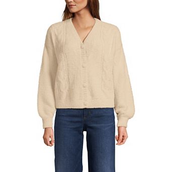 Women's Lands' End Fuzzy Eyelash Cable Cardigan Sweater
