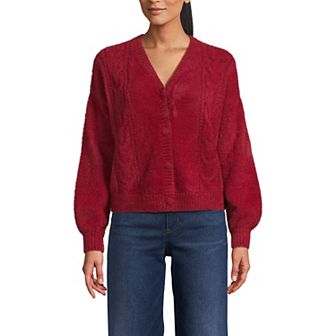 Women's Lands' End Fuzzy Eyelash Cable Cardigan Sweater