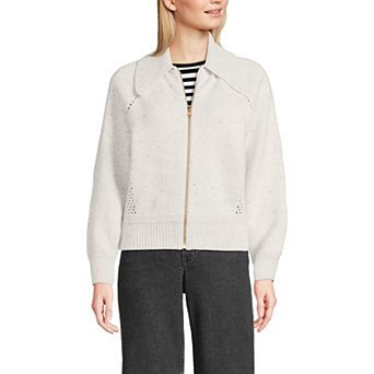 Petite Lands' End Drifter Large Collar Zip Front Sweater