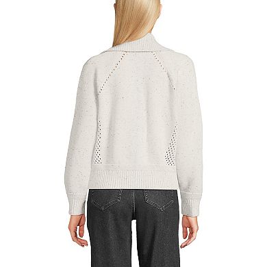 Petite Lands' End Drifter Large Collar Zip Front Sweater