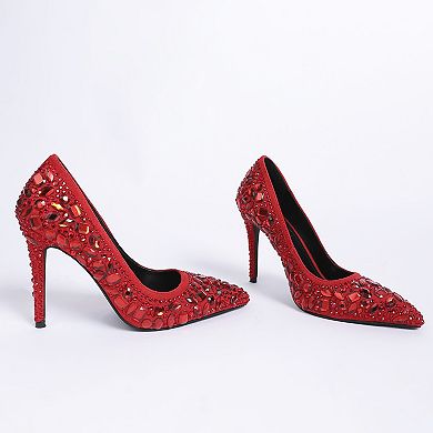 London Rag Iceout Women's Diamate & Rhinestone Detail Pointed Toe Pumps