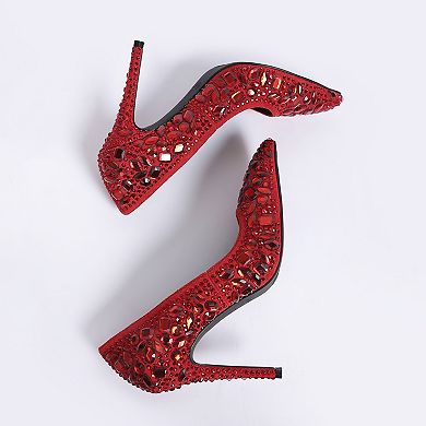 London Rag Iceout Women's Diamate & Rhinestone Detail Pointed Toe Pumps