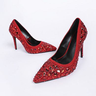 London Rag Iceout Women's Diamate & Rhinestone Detail Pointed Toe Pumps